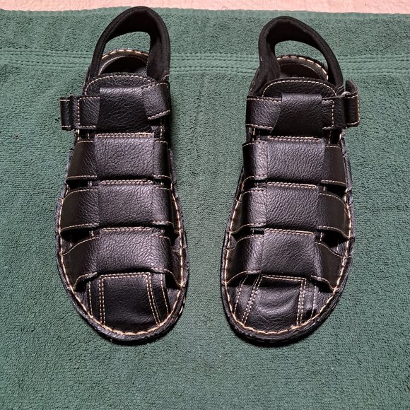 Men  Black Leather Sandals - Picture 1 of 3